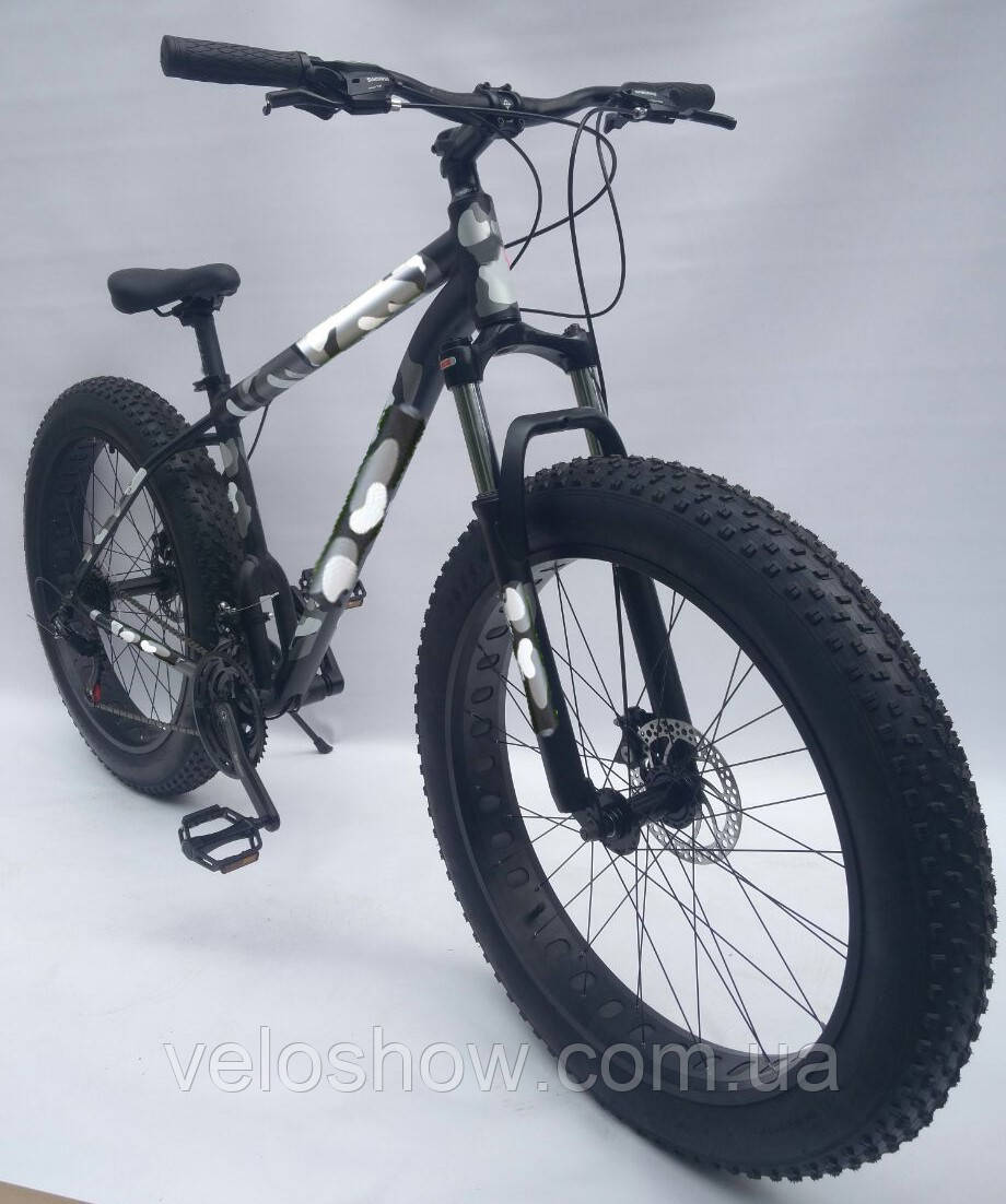 Алюмінієвий фетбайк 26/4.0 Zews Shimano з амортизатором вилка (LockOut) позашляховик (fatbike) широкі колеса, фото 1
