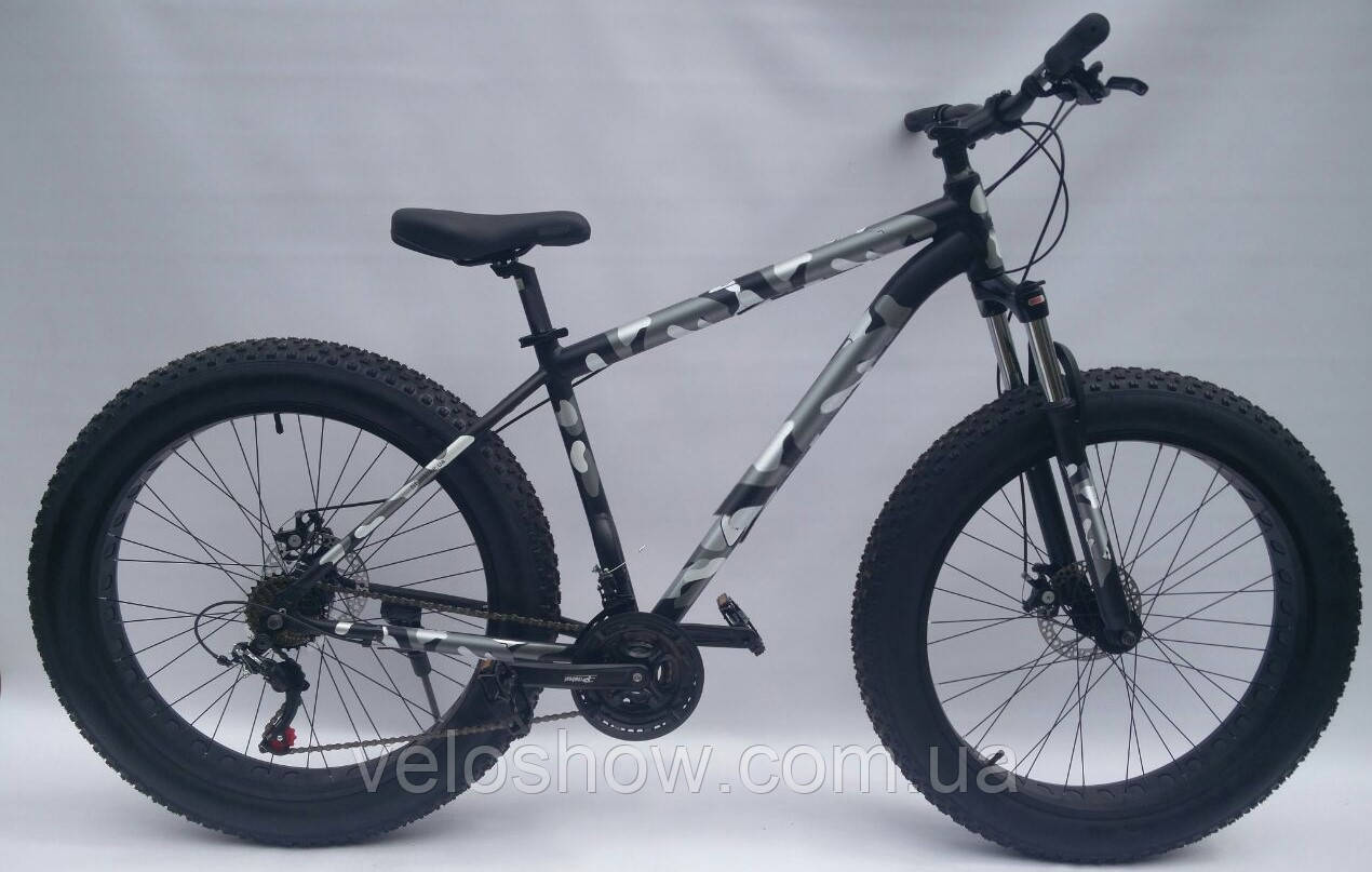 Алюмінієвий фетбайк 26/4.0 Zews Shimano з амортизатором вилка (LockOut) позашляховик (fatbike) широкі колеса, фото 1