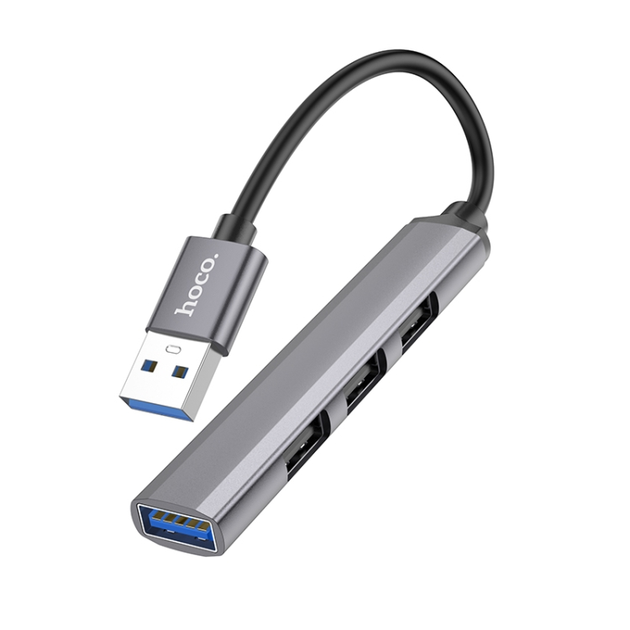 Перехідник мультипортовий адаптер хаб USB Hub Hoco HB26 4-in-1 Type-A USB 3.0 + USB 2.0 ×3 Gray, фото 1