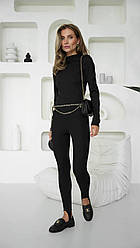 Актуальний трикотажний жіночий комплект гольф і лосини зі штрипками Dof6173