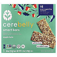 Cerebelly, Smart Bars, органічні дитячі батончики, яблуко та кучерява капуста, 5 батончиків по 24 г
