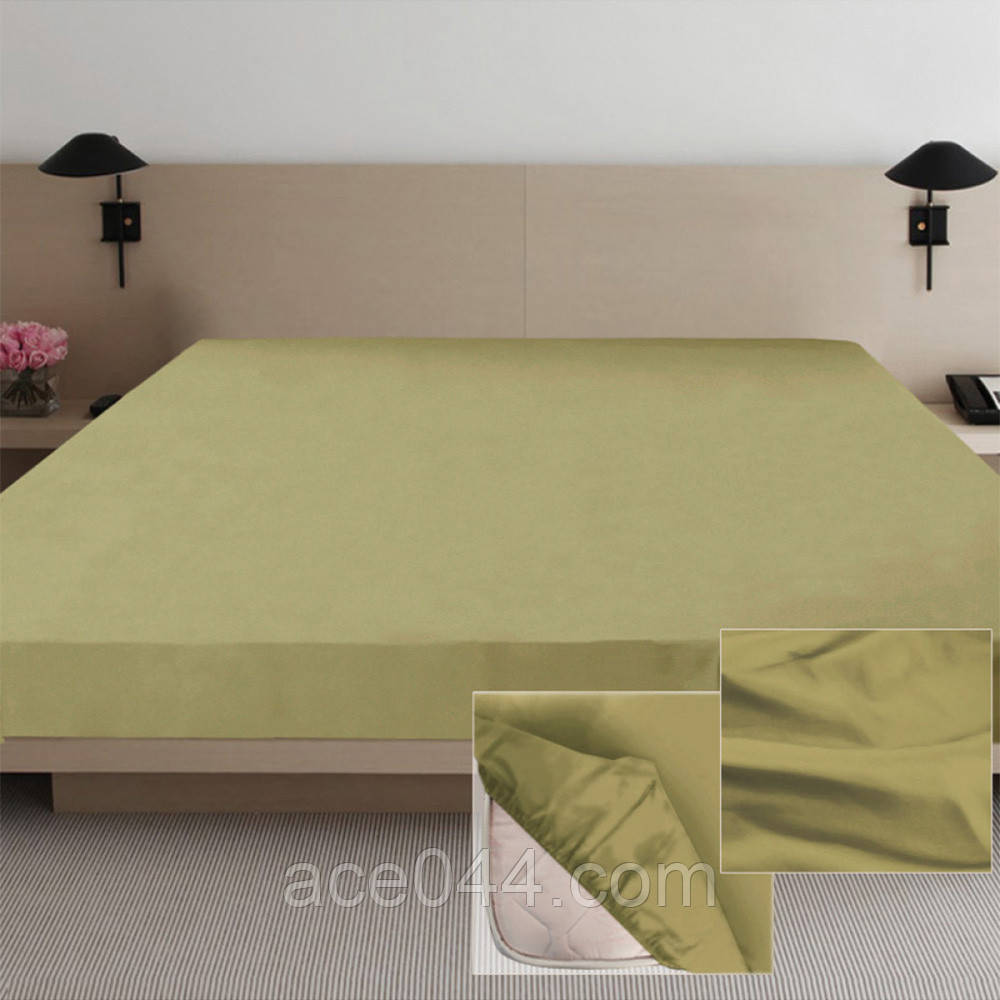 Простирадло НА РЕЗИНЦІ сатин Ярослав оливкове, фото 1