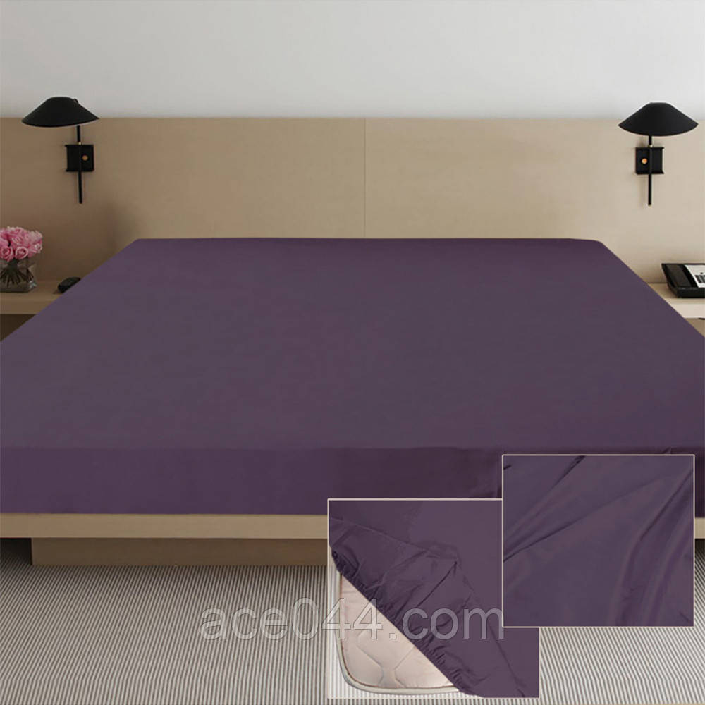 Простирадло НА РЕЗИНЦІ сатин Ярослав сливове, фото 1