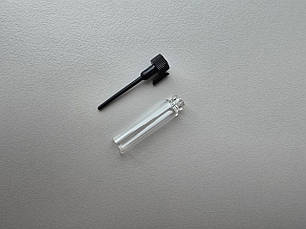 1 мл флакончик прозорий скляний пробник з чорним ковпачком тестер фіолка мініатюра для парфумерії, фото 2