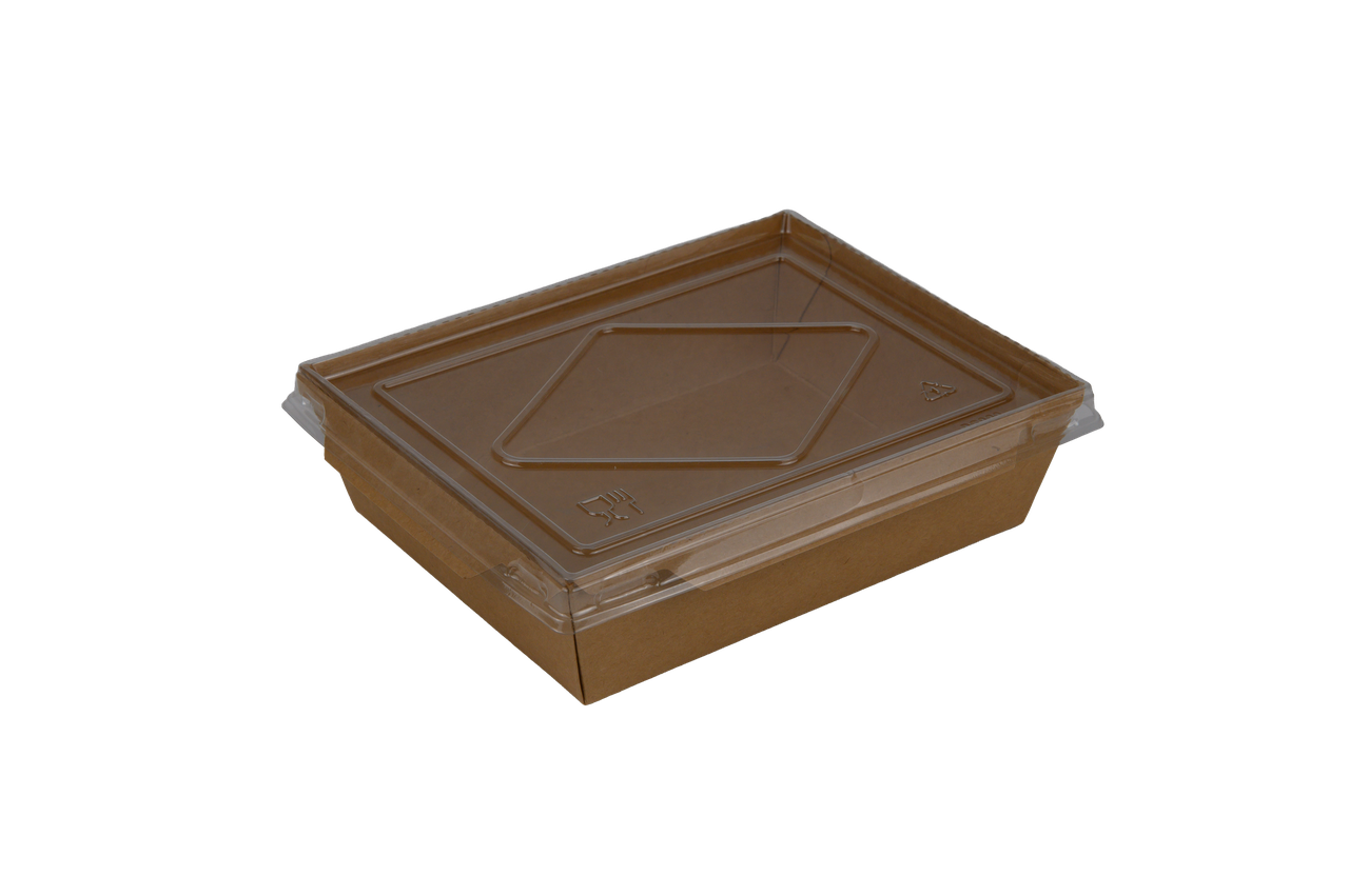 Контейнер крафт прямокутний 700 мл з кришкою для їжі 150*100*45 мм №50, фото 1