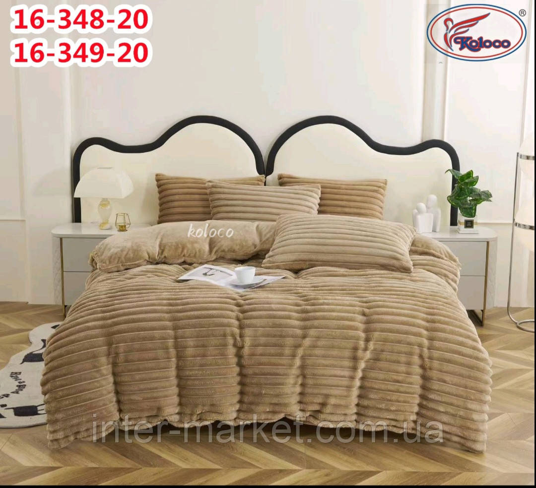 Постільна білизна велюрова тепла Полоска, євро комплект: підковдра 200×230 см, наволочки 50×70 см, модель "Шарпей", фото 1