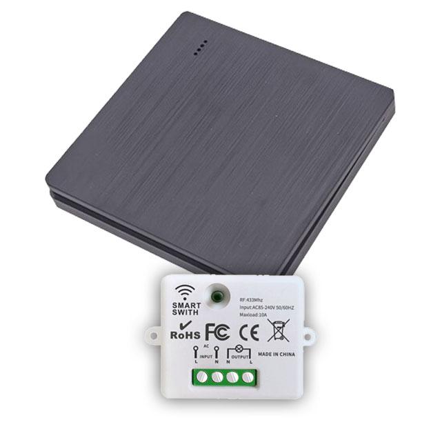 1 канальний настінний дистанційний вимикач чорого кольору RF 433Мгц в комплекті з радіо реле 1 канал, фото 1
