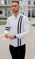 Мужская рубашка casual с длинным рукавом белая в черную полоску Модная молодежная рубашка Турция
