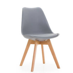 Стілець сірий пластик м'яке сидіння ТОР ніжки дерево Стільчики для готелю вітальні коворкінгу