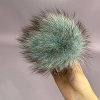 Помпони з натурального хутра лисиці фарбоване 12 см - блакитний