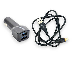 Автомобільний зарядний пристрій 4you B1 Lightning кабель, 2,1А, 2 USB, чорний
