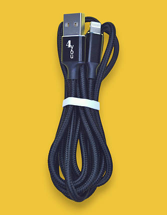 Кабель Usb Lightning 4you Rido Fast Charge (2.1A, круглий, тканина, чорний, 1.5М), фото 1