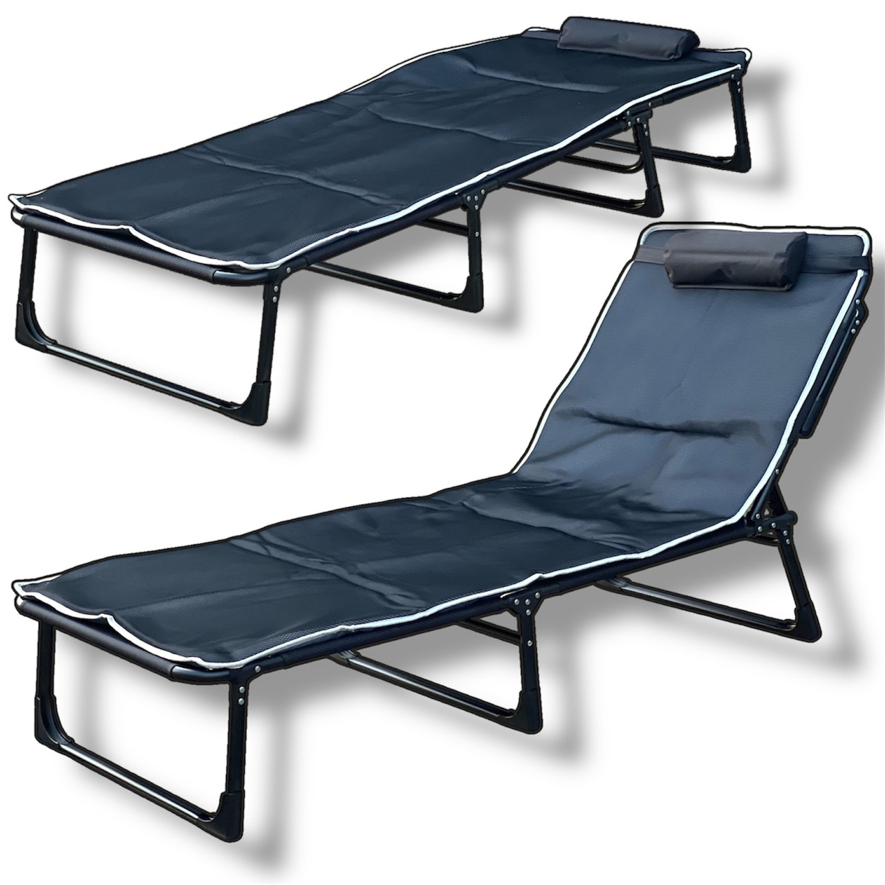 Розкладне ліжко з тонким матрацом Leobro до 150 кг чорний, розкладачка шезлонг, фото 1