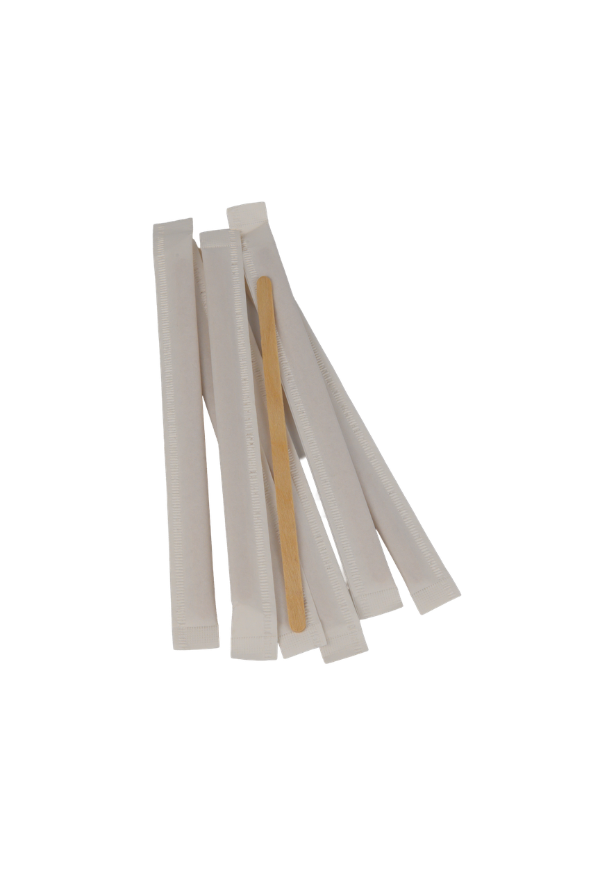 Мішалка дерев'яна 14см в індивідуальній упаковці, упаковка мішало для кави та чаю із дерева, фото 1