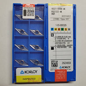 VCGT110304-AK H01 Korloy (Кольоровий метал) Твердосплавна пластина, фото 2