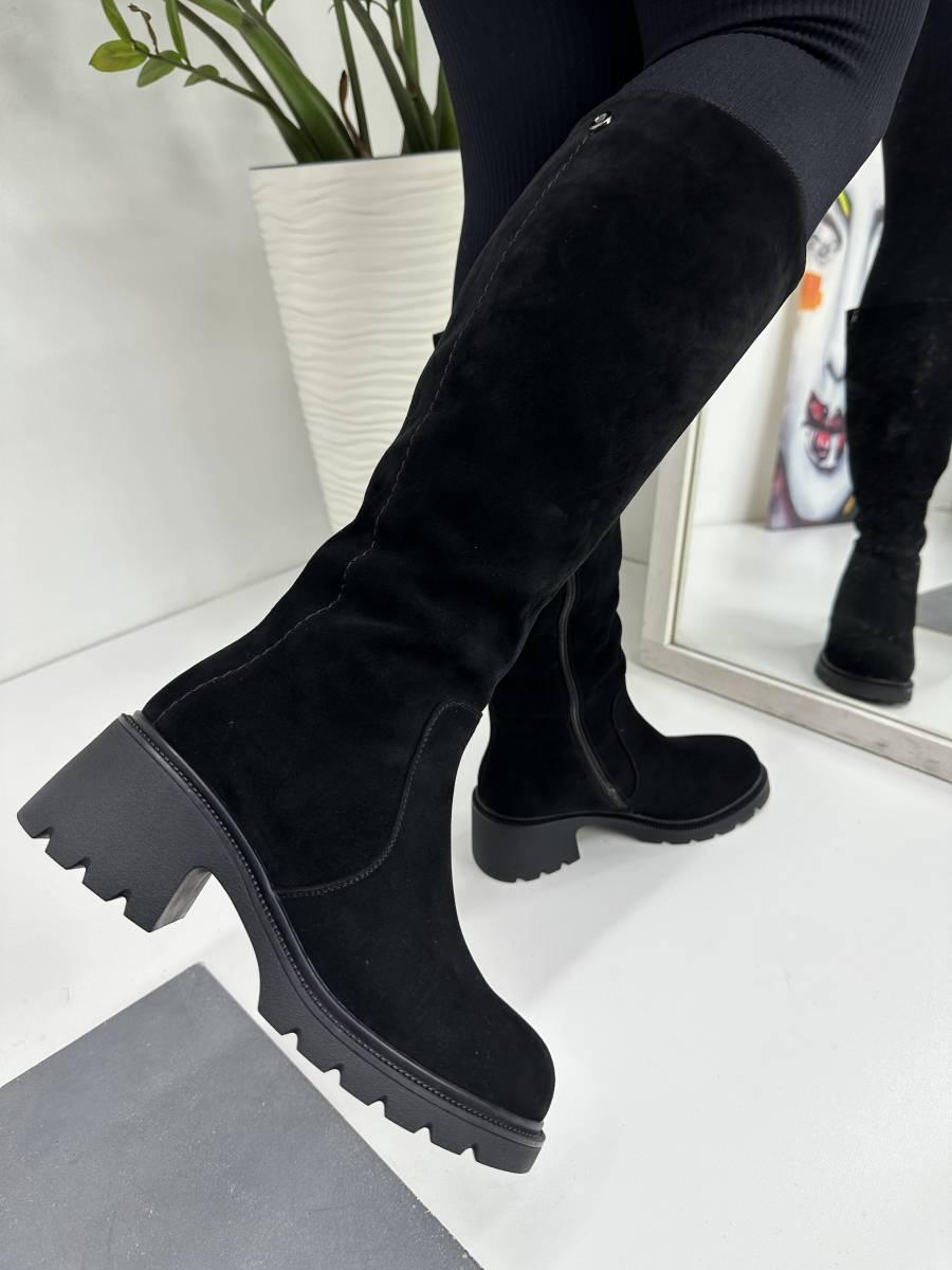 Чоботи жіночі MyClassic F122-H7BZM-A031 зимові замшеві чорні, фото 1