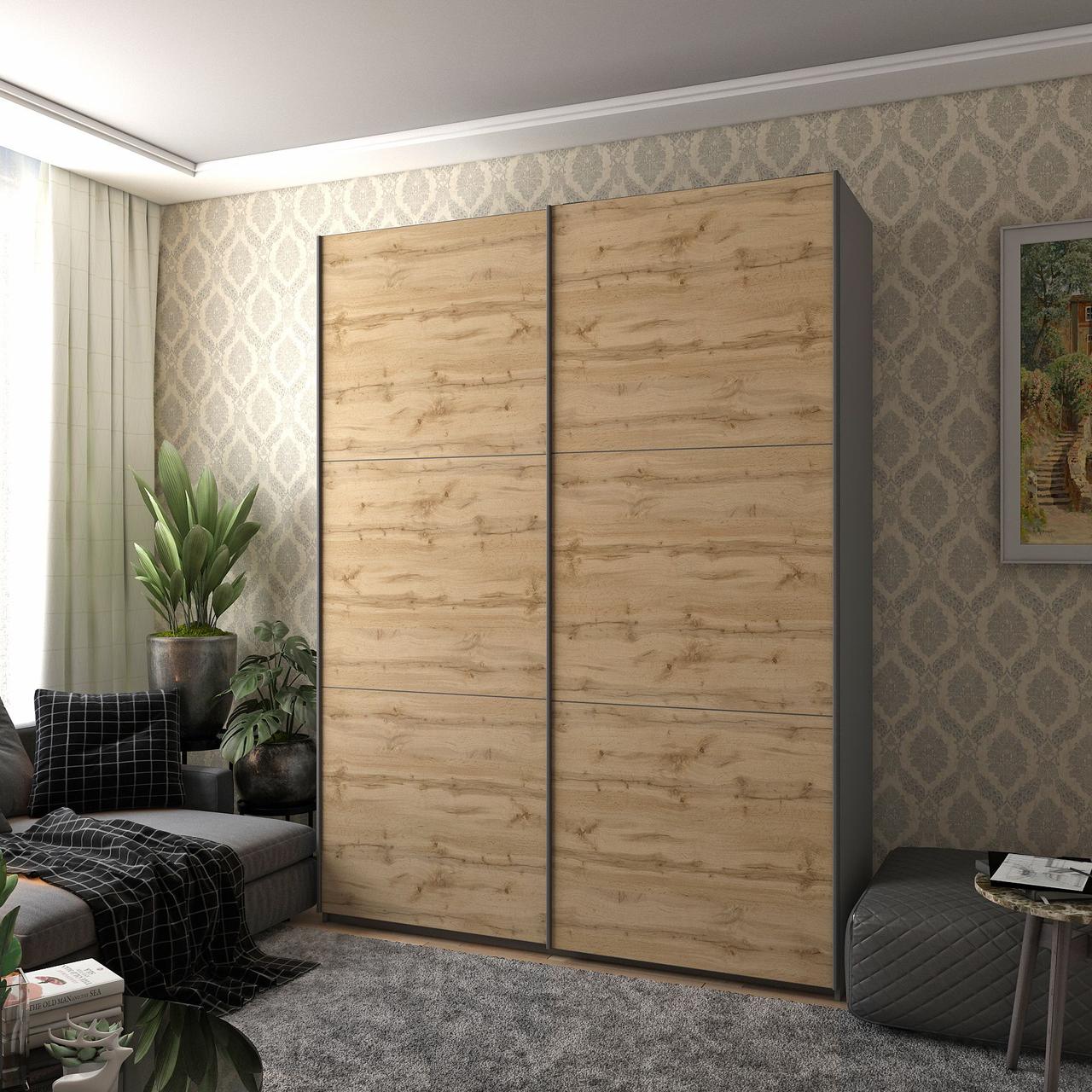 Шафа купе Doros G-Caiser Графіт / Дуб Евок 2 ДСП / 3 частини 180х60х240 (42005014), фото 1