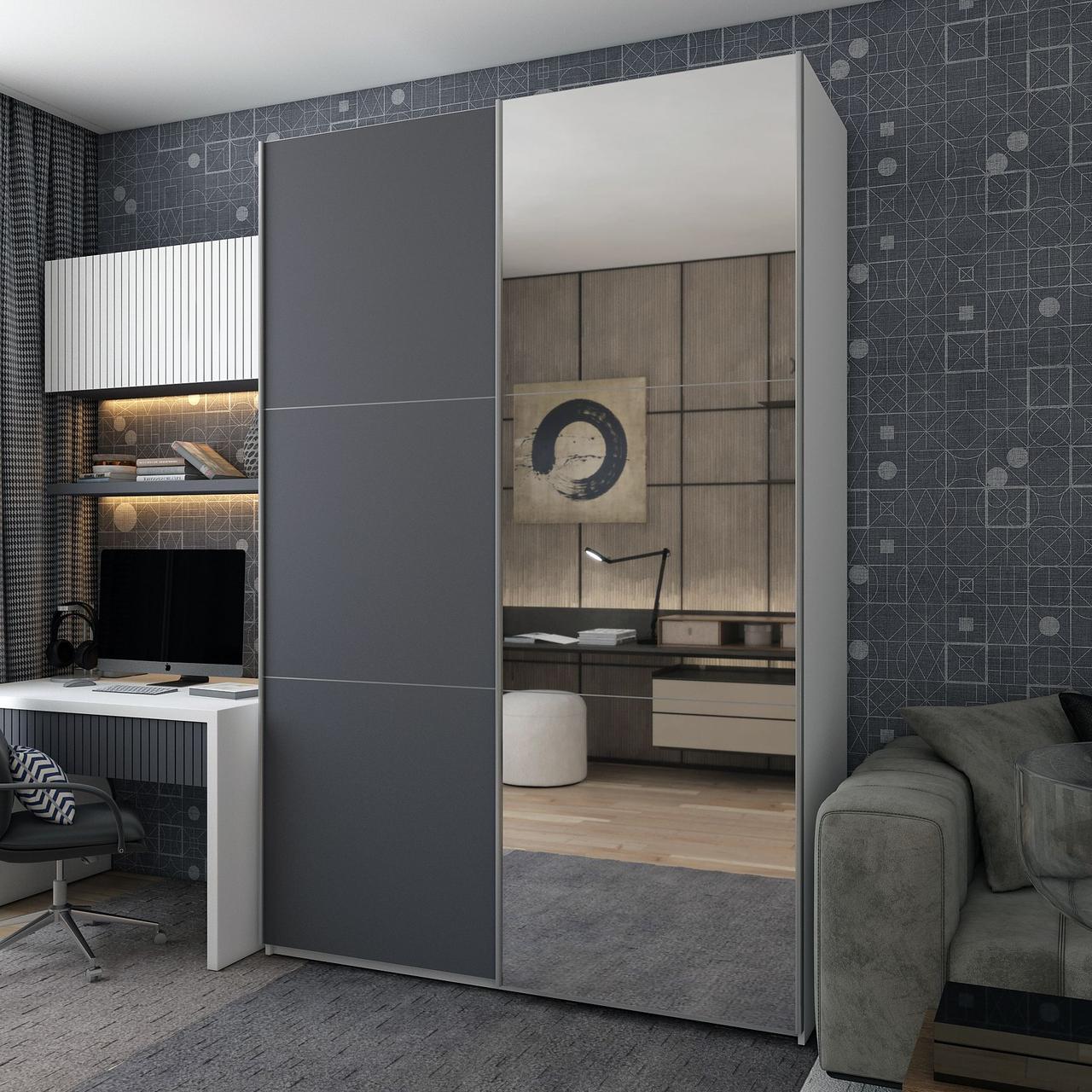 Шафа купе Doros G-Caiser Білий Графіт 1 ДСП / 1 дзеркало 180х60х240 (42005092), фото 1