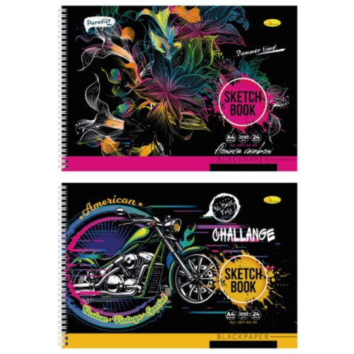 Альбом А4 чорний папір 24 аркуші спіраль 120 гм2 Апельсин, 281998, фото 1