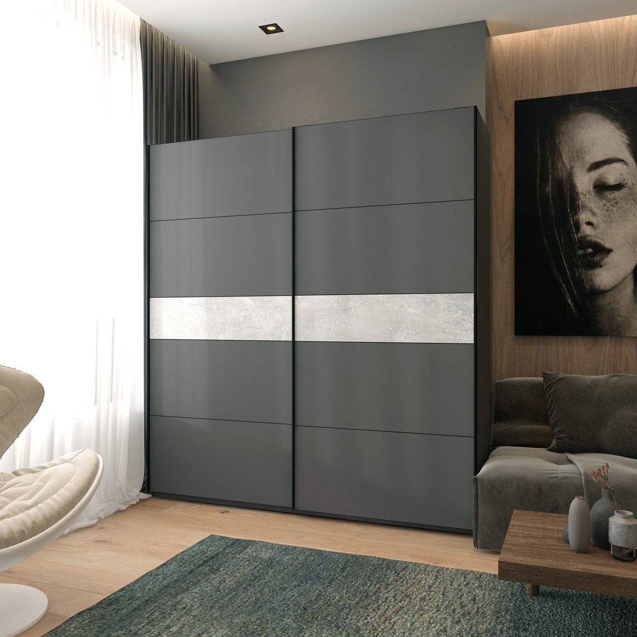 Шафа купе Doros G-Caiser Графіт/Графіт вставка Бетон 2 ДСП /5 частин 220х60х240 (44900284), фото 1