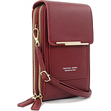 Жіноча сумка-клатч (екошкіра) 19х11х 6 см із довгим регульованим ремінцем і відділеннями Бордова, фото 3
