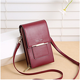 Жіноча сумка-клатч (екошкіра) 19х11х 6 см із довгим регульованим ремінцем і відділеннями Бордова, фото 4