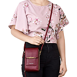 Жіноча сумка-клатч (екошкіра) 19х11х 6 см із довгим регульованим ремінцем і відділеннями Бордова, фото 5