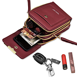 Жіноча сумка-клатч (екошкіра) 19х11х 6 см із довгим регульованим ремінцем і відділеннями Бордова, фото 6