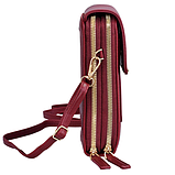 Жіноча сумка-клатч (екошкіра) 19х11х 6 см із довгим регульованим ремінцем і відділеннями Бордова, фото 7