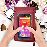 Жіноча сумка-клатч (екошкіра) 19х11х 6 см із довгим регульованим ремінцем і відділеннями Бордова, фото 8