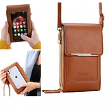 Сумка клатч жіноча міні сумочка з екошкіри 19×11×6 см для телефона грошей через плече з довгим ремінцем на блискавці коричнева, фото 2