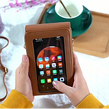 Сумка клатч жіноча міні сумочка з екошкіри 19×11×6 см для телефона грошей через плече з довгим ремінцем на блискавці коричнева, фото 5