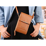 Сумка клатч жіноча міні сумочка з екошкіри 19×11×6 см для телефона грошей через плече з довгим ремінцем на блискавці коричнева, фото 6