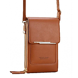 Сумка клатч жіноча міні сумочка з екошкіри 19×11×6 см для телефона грошей через плече з довгим ремінцем на блискавці коричнева, фото 7