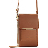 Сумка клатч жіноча міні сумочка з екошкіри 19×11×6 см для телефона грошей через плече з довгим ремінцем на блискавці коричнева, фото 8