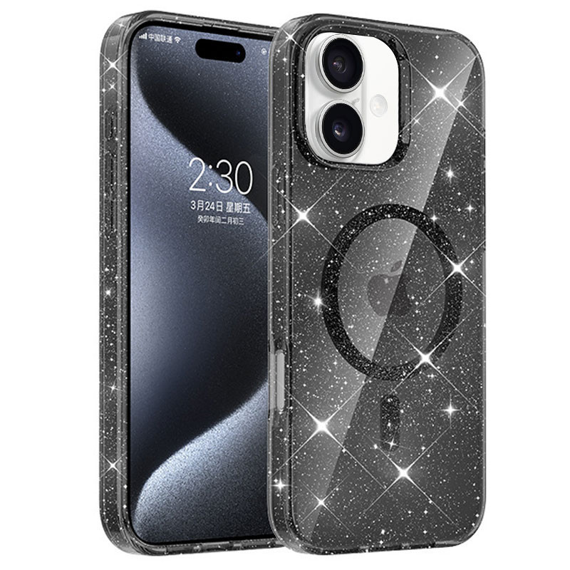 Чехол TPU Eclipse Sparkle (MagFit) для Apple iPhone 16 (6.1") Black, фото 1