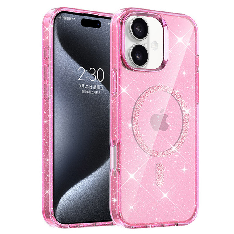 Чехол TPU Eclipse Sparkle (MagFit) для Apple iPhone 16 (6.1") Pink, фото 1