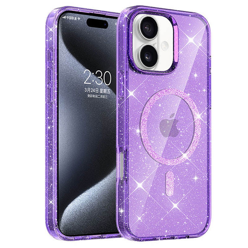 Чехол TPU Eclipse Sparkle (MagFit) для Apple iPhone 16 (6.1") Purple, фото 1