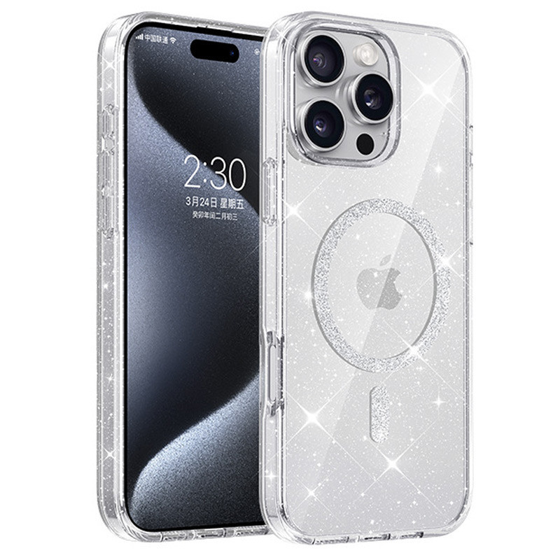 Чехол TPU Eclipse Sparkle (MagFit) для Apple iPhone 16 Pro Max (6.9") Clear, фото 1