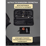 Набір 11 в 1 професійних перукарських ножиць + гребінці, затискачі, накидка, щітка в органайзері чорний, фото 5
