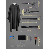 Набір 11 в 1 професійних перукарських ножиць + гребінці, затискачі, накидка, щітка в органайзері чорний, фото 9