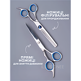 Набір 11 в 1 професійних перукарських ножиць + гребінці, затискачі, накидка, щітка в органайзері білий/син, фото 4