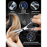 Набір 11 в 1 професійних перукарських ножиць + гребінці, затискачі, накидка, щітка в органайзері білий/син, фото 6