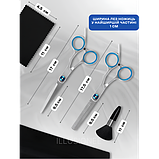 Набір 11 в 1 професійних перукарських ножиць + гребінці, затискачі, накидка, щітка в органайзері білий/син, фото 8