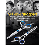 Набір 11 в 1 професійних перукарських ножиць + гребінці, затискачі, накидка, щітка в органайзері білий/син, фото 10