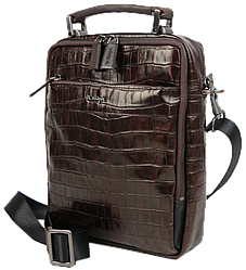 Чоловіча шкіряна сумка під крокодила Mykhail Ikhtyar коричнева
