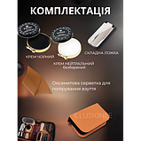Дорожній набір із 7 предметів 3 щітки, 2 засоби для чищення, серветка та ріжок — для догляду за взуттям у футлярі, фото 2