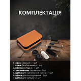 Дорожній набір із 7 предметів 3 щітки, 2 засоби для чищення, серветка та ріжок — для догляду за взуттям у футлярі, фото 6