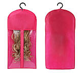 Чохол для перук і накладного волосся з прозорою вставкою та підвісною вішалкою розовий 60 × 30 см, фото 3