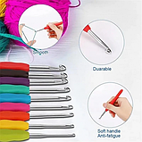 Набір для в'язання гачком із 59 предметів із гумовими ручками, набором пряжі та сумкою для зберігання, фото 4